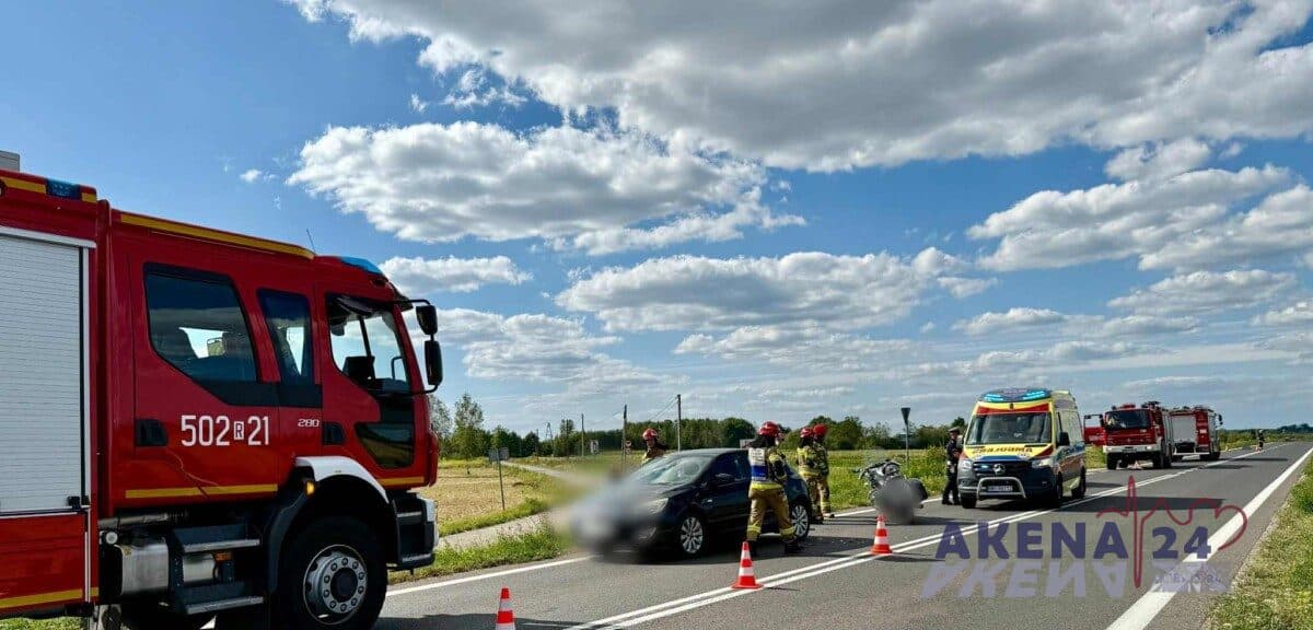 Wypadek na trasie Mielec – Połaniec. Motocyklista trafił do szpitala [FOTO]